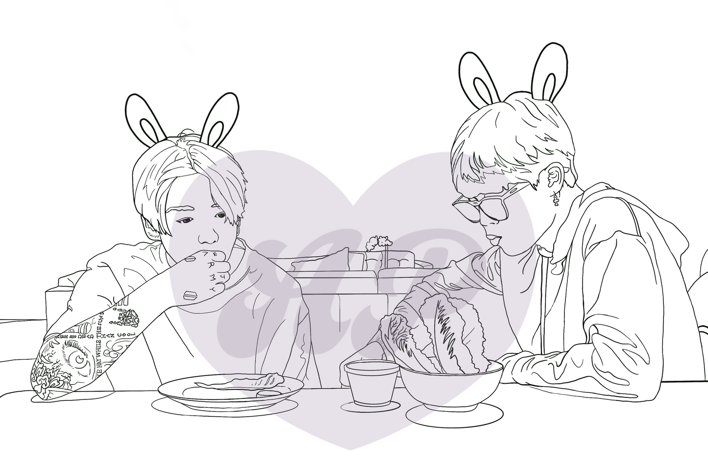 Bunny Jungkook and Jimin Coloring Page - Digital Download