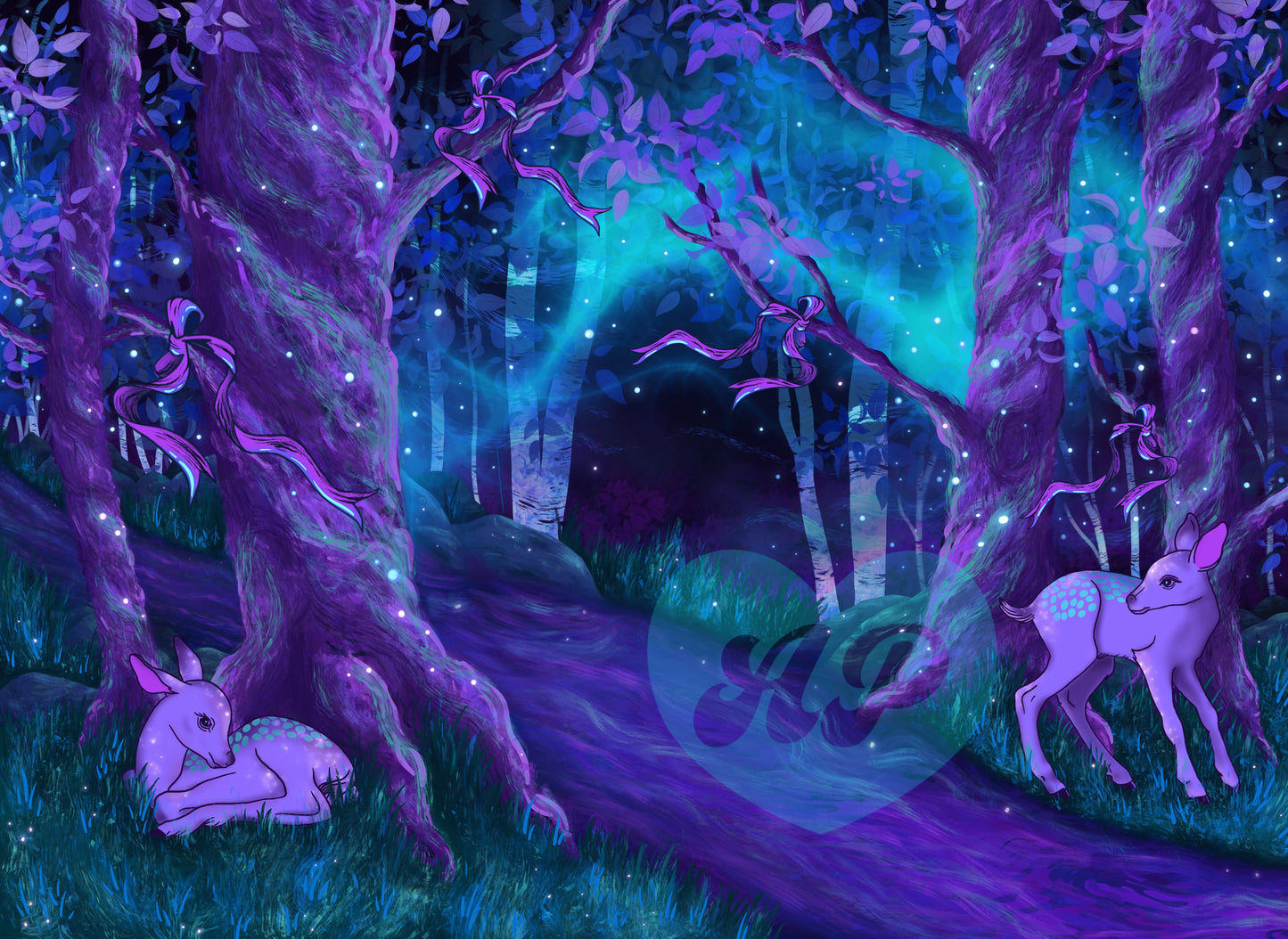 Forest Stream Fawns - Art Print